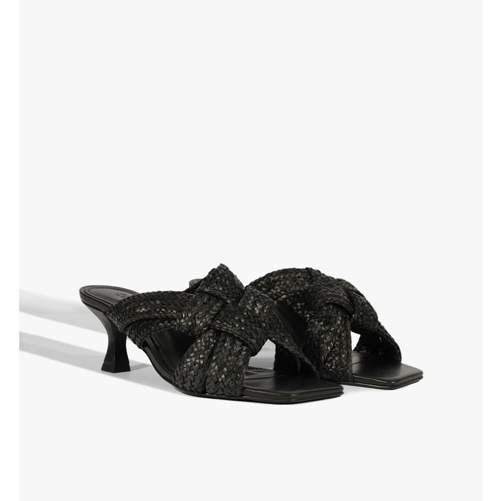 SCHUTZ Black Heeled Mules with Knotted Design